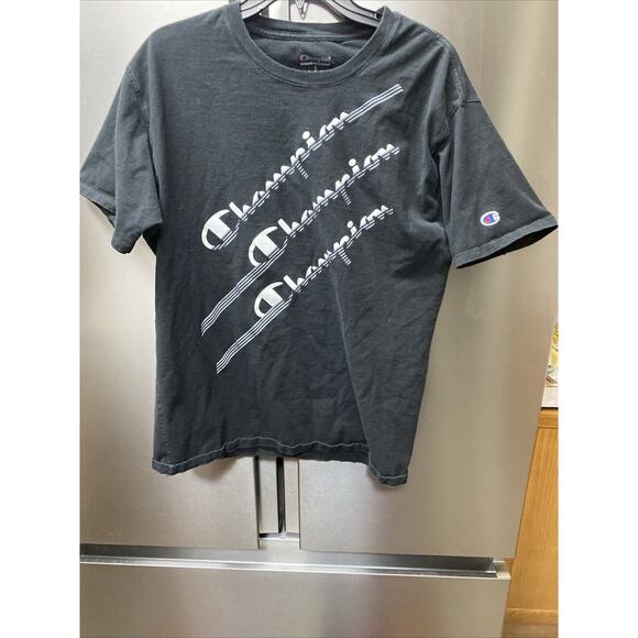 Champion T-Shirt Men's Large L Short Sleeve Embroidered Logo Crew Neck Black - Picture 1 of 7